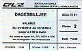 Billet journalier de seconde classe émis par les CFL. Ce type de billet est utilisé pour les titres ne reposant pas sur la mKaart.