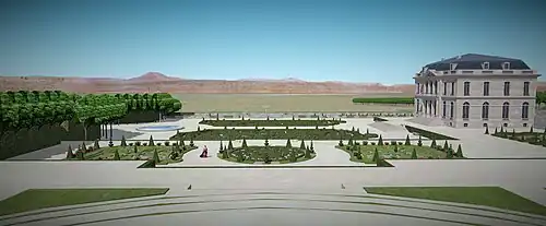 Vue restituée du jardin du château d'Issy depuis le petit belvédère, état à la fin du XVIIe&nbsp;siècle.