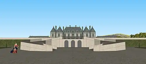 Schéma de la vue sur le grand escalier en doubles rampes du château de Pont-sur-Seine, XVIIe