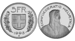 Pièce de 5 francs suisses.