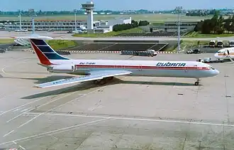 CU-T1281, l'Iliouchine Il-62 de Cubana impliqué, ici à l'aéroport de Paris-Orly en juin 1989, trois mois avant l'accident.