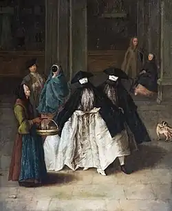 La Servante d'essence de Pietro Longhi : une femme porte un moretta