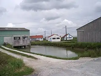 Cabanes ostréicoles à Étaules, sur la rive gauche de la Seudre.