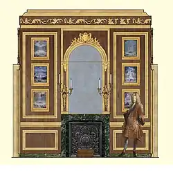 Restitution de la paroi nord du Cabinet du Petit Appartement frais, XVIIIe&nbsp;siècle.