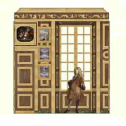 Restitution de la paroi sud du Cabinet du Petit Appartement frais, XVIIIe&nbsp;siècle.