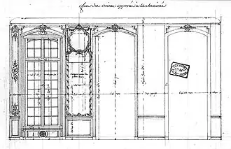 Coupe d'une paroi du Cabinet de Compagnie, 1749. Archives nationales.