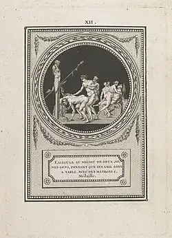 En médaillon : scène d'ébats sexuels impliquant Caligula.