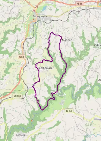 Carte avec les communes environnantes.