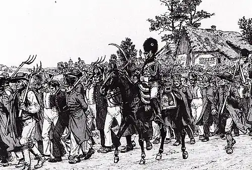 Escorte de déserteurs pendant la campagne d'Allemagne de 1813, par Richard Knötel (1857-1914)