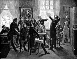 Lithographie de Campenhout chantant La Brabançonne