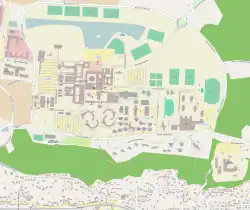 Plan du campus de l'École polytechnique, à Palaiseau. Les locaux d'ENSTA Paris se situent en bas et à droite, à l'intérieur et à l'extérieur de la voie circulaire.