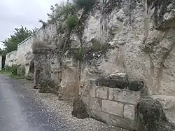 Photographie en couleurs de portions de muraille défensive prenant appui sur le rocher naturel.