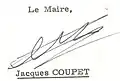 Signature du maire Jacques Coupet en 1973