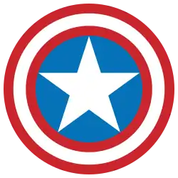 le bouclier de captain ameica : une étoile Blanche au centre entourée de couleurs bleue, rouge,blanche
