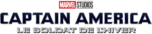 Les mots "CAPTAIN AMERICA" en bleu foncé avec une fine bordure argentée, et en dessous "LE SOLDAT DE L'HIVER" en gris clair et plus petit, le tout en capitales