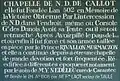 Carantec : île Callot, chapelle Notre-Dame-de-Callot, inscription à propos de la fondation de la chapelle.