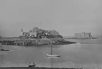 Baie de Morlaix : Île Louet et château du Taureau en 1873