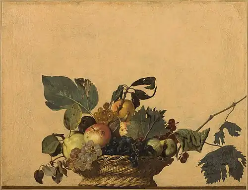Le Caravage, Nature morte avec une corbeille de fruits, vers 1597-1600, bibliothèque Ambrosienne, Milan.