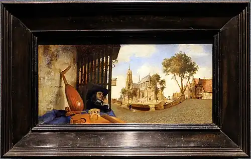 Carel fabritius, Une vue de Delf avec un comptoir de vendeur d'instruments de musique, 1652, National Gallery
