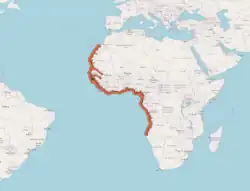 Carte de distribution de C. parkii d'après l'UICN (2025)