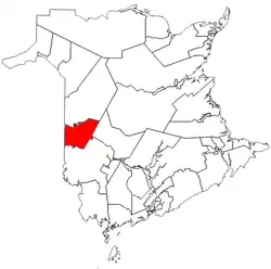 Carte du Nouveau-Brunswick montrant l'ancienne circonscription de Carleton (2014-2023)