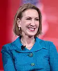 Carly Fiorina, directrice générale de Hewlett-Packard de 1999 à 2005. Entrée en course le 4 mai 2015, elle se retire le 10 février 2016. Le 27 avril 2016, Ted Cruz annonce qu'elle sera candidate à la vice-présidence s'il est désigné comme candidat à la présidence.