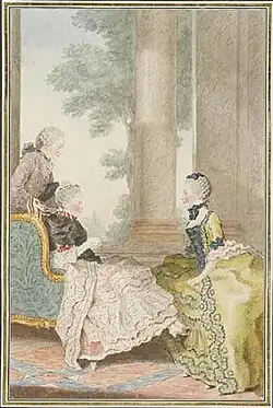 Carmontelle, La duchesse de Gramont, Mme de Stainville et le comte de Biron, vers 1762.