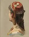 Portrait d'une femme avec un chapeau oriental, huile sur bois, localisation inconnue.