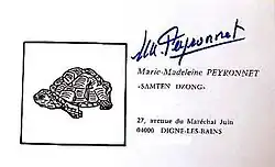 Carte de visite signée de Marie-Madeleine Peyronnet.