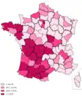 Résultat par département de Ségolène Royal au 1er&nbsp;tour de l'élection présidentielle de 2007.