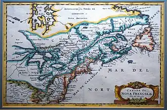 Carte de la Nouvelle-France par Nicolas Sanson, réalisée en 1650, identifiant la Rivière de Canada ou St. Laurens.