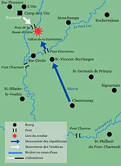 Carte de la bataille de Pont-Charrault, montrant le lieu de la rencontre entre les deux armées.