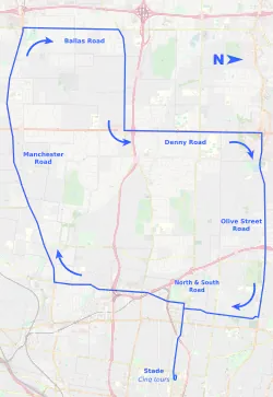 Tracé sur un logiciel de cartographie, le nom des routes étant indiqué.