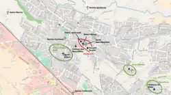 Carte d'une ville avec différents points d'intérêt.