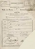Carte d'électeur délivrée à un commis tailleur parisien pour le scrutin sur le plébiscite soumis au peuple français conformément aux décrets des 2 et 4 décembre 1851.
