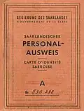 Carte d'identité de type A (Rot) émise pour les Sarrois à l'époque du Protectorat de Sarre (1946-1957).
