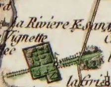 Utilisation du Ꝃ sur la carte de Cassini pour mentionner la rivière Kersan.