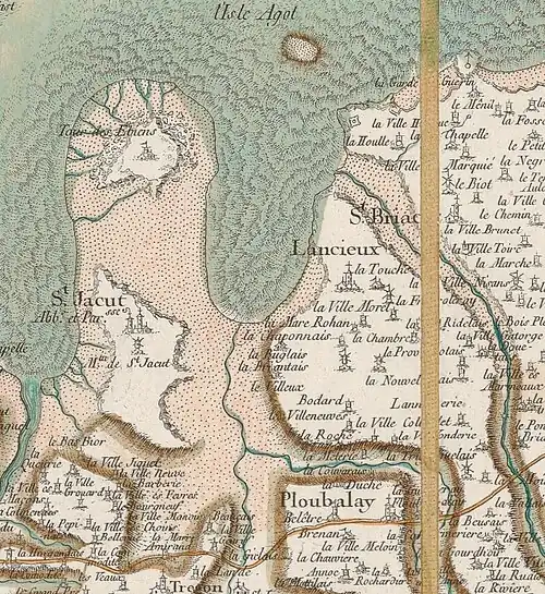 Carte de Cassini de Lancieux, Saint-Jacut et la Baie de Lancieux (1758).