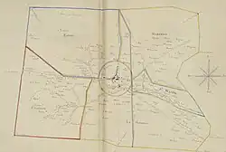 Carte de Rion en 1887, avec la délimitation des différents quartiers.