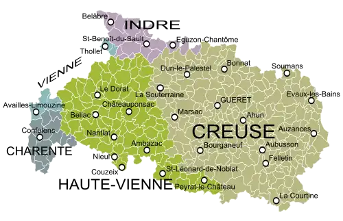 Province de la Marche au XVIIIe siècle (seule la partie occidentale intègre la Charente)