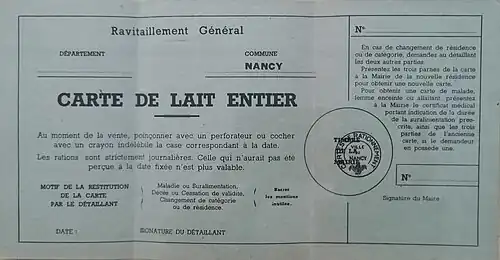 Carte de lait entier