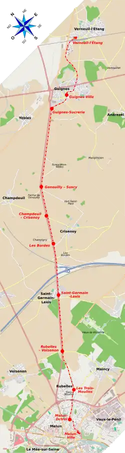 Tracé du tramway appliqué à la carte géographique actuelle