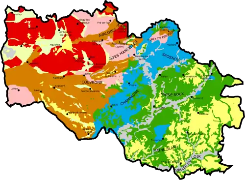 Carte illustrant la composition géologique du sous-sol du Maine.