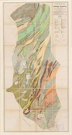 Carte géologique du Yunnan oriental, publiée dans les Mémoires du Service géologique de l’Indochine, volume 1, fascicule 1, 1912, par Jacques Deprat