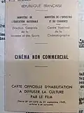 Carte officielle d'habilitation à diffuser la culture par le film : première de couverture