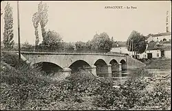 Carte postale n°2529, représentant le pont d'Ambacourt passant sur la rivière le Madon, entre 1880 et 1945.