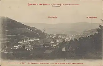 Le centre de Plainfaing et le col de Mandray (carte postale Adolphe Weick).