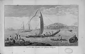 Vue de l'île d'O-Tahiti et de plusieurs pirogues