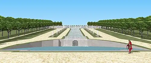 Vue depuis le bas des cascades du château de Juvisy, XVIIe siècle.