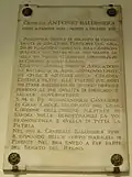Plaque à Antonio Baldissera, qui résume sa biographie, vers 1917